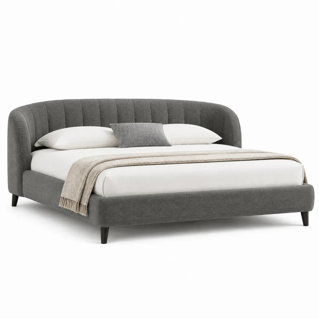 Polsterbett Doppelbett 160 x 200 cm Polyester Dunkelgrau mit gebogenem Kopfteil