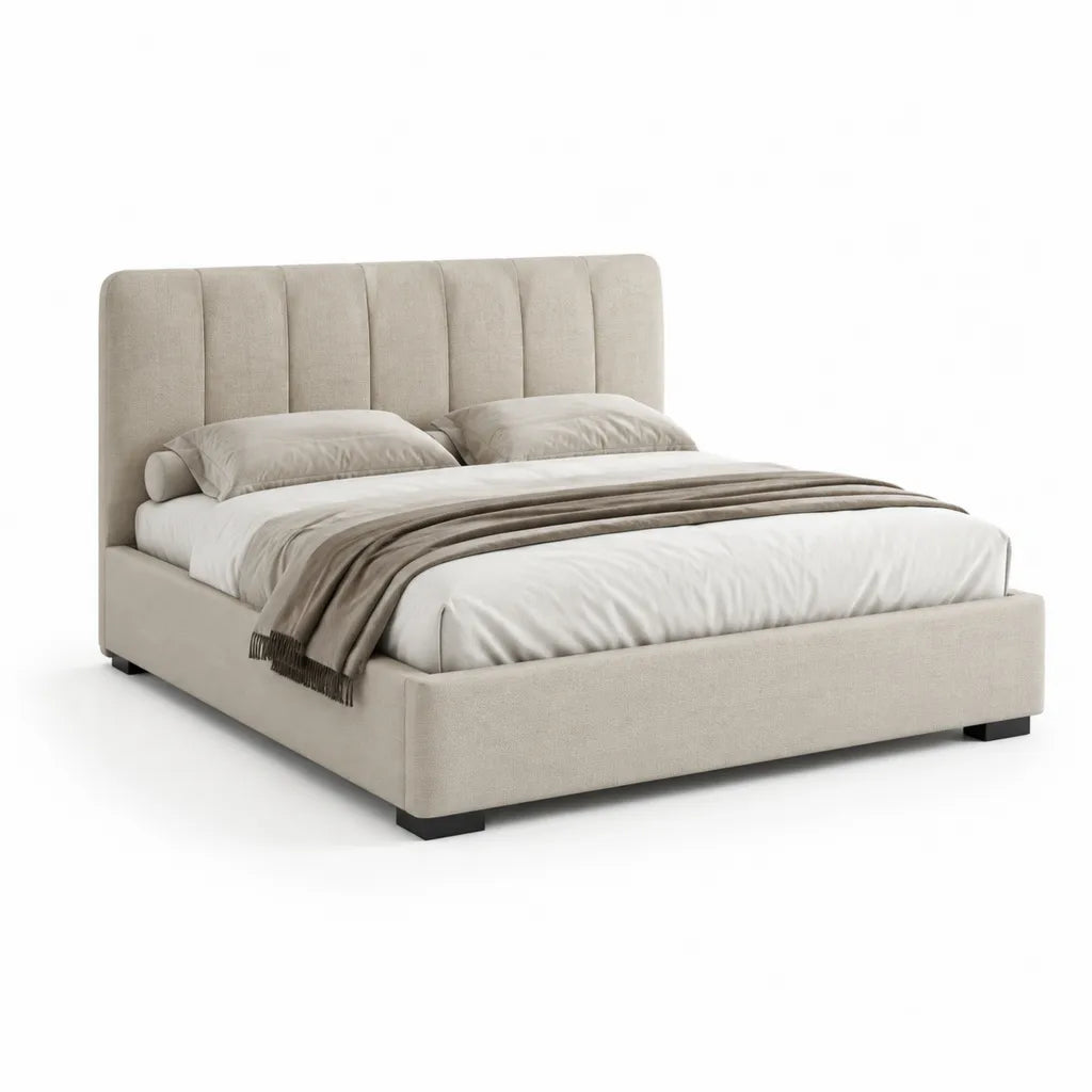 Polsterbett Doppelbett 180 x 200 cm mit gepolstertem Kopfteil aus Polyester Beige
