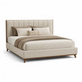 Polsterbett Doppelbett 180 x 200 cm mit Polyesterbezug MDF und Massivholzfuessen rechteckig Creme