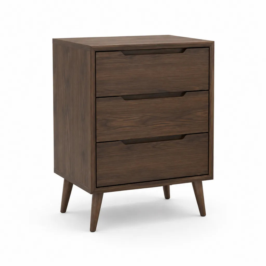Nachttisch mit 3 Schubladen 60 x 40 x 75 cm MDF mit Walnussfurnier rechteckig dunkelbraun