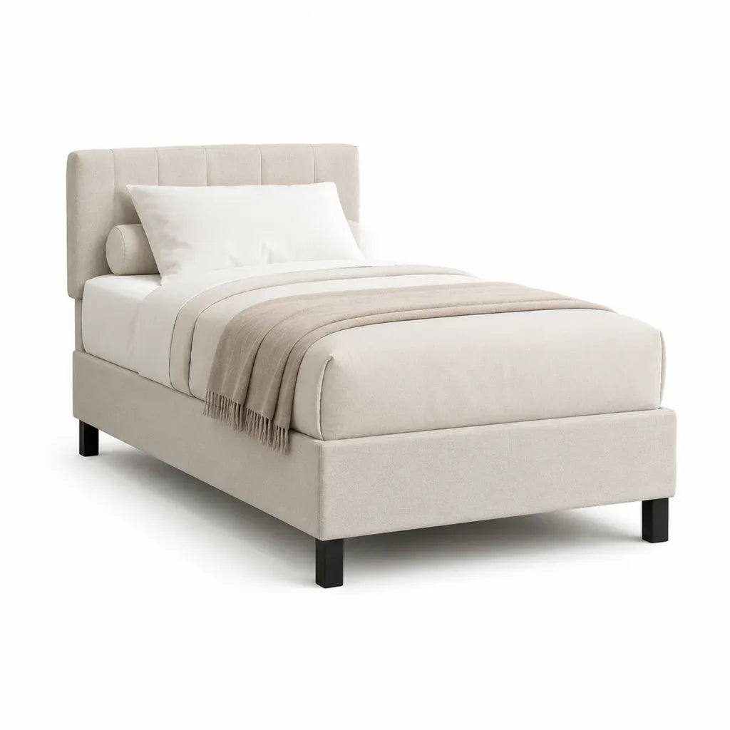 Polsterbett Einzelbettgestell 90 x 200 cm Polyester rechteckig Beige