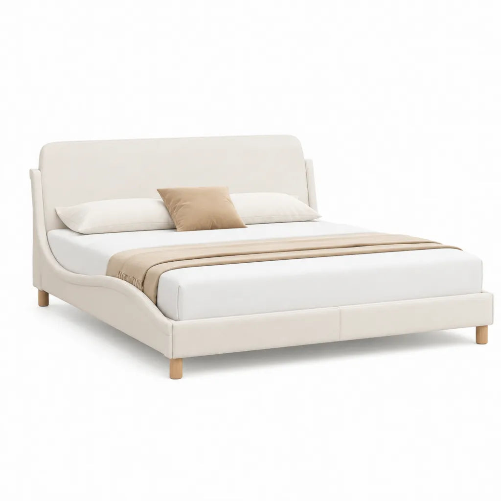 Polsterbett Doppelbett mit gepolstertem Kopfteil 160 x 200 cm Polyester Creme