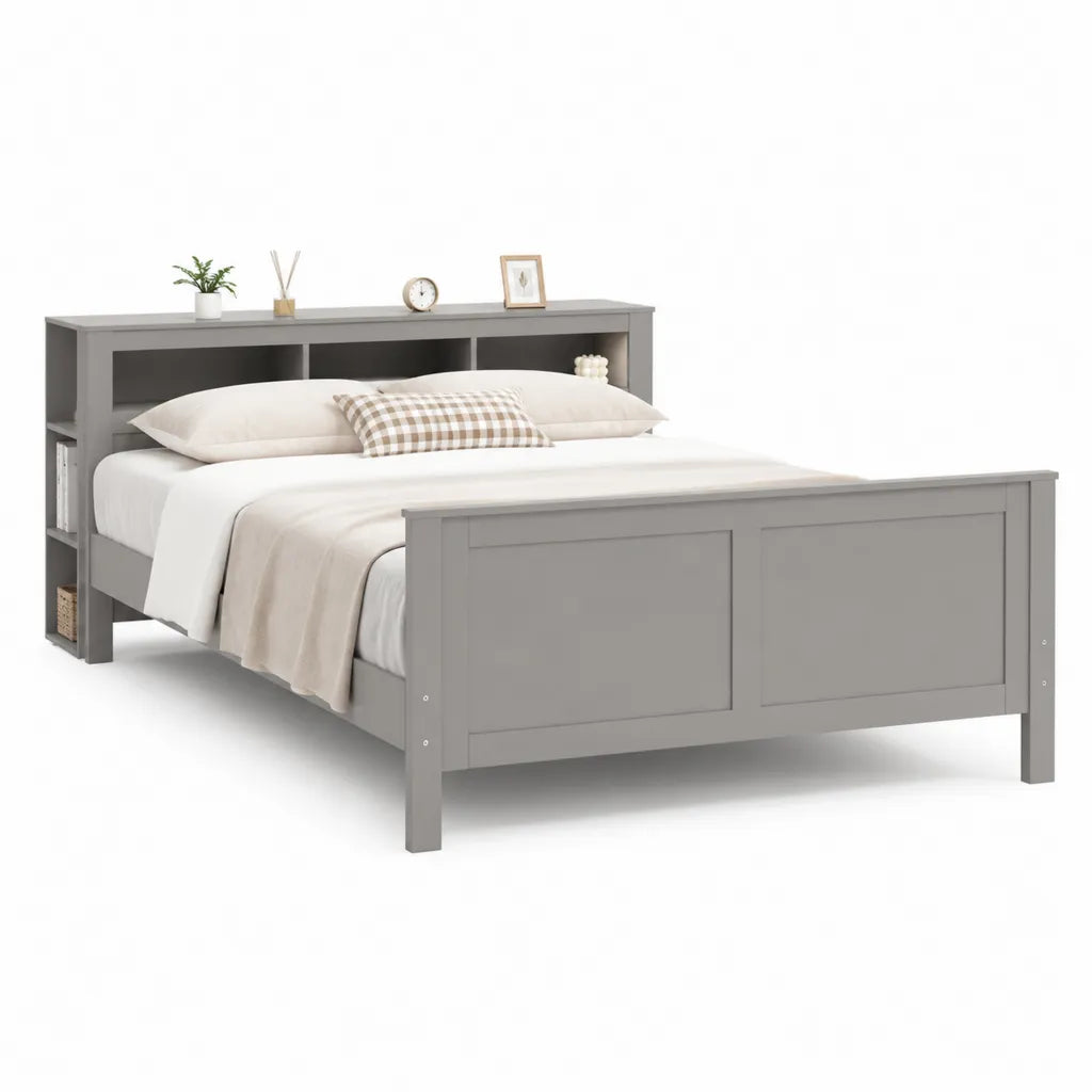Bettgestell 160 x 200 cm mit Regal-Kopfteil MDF Grau