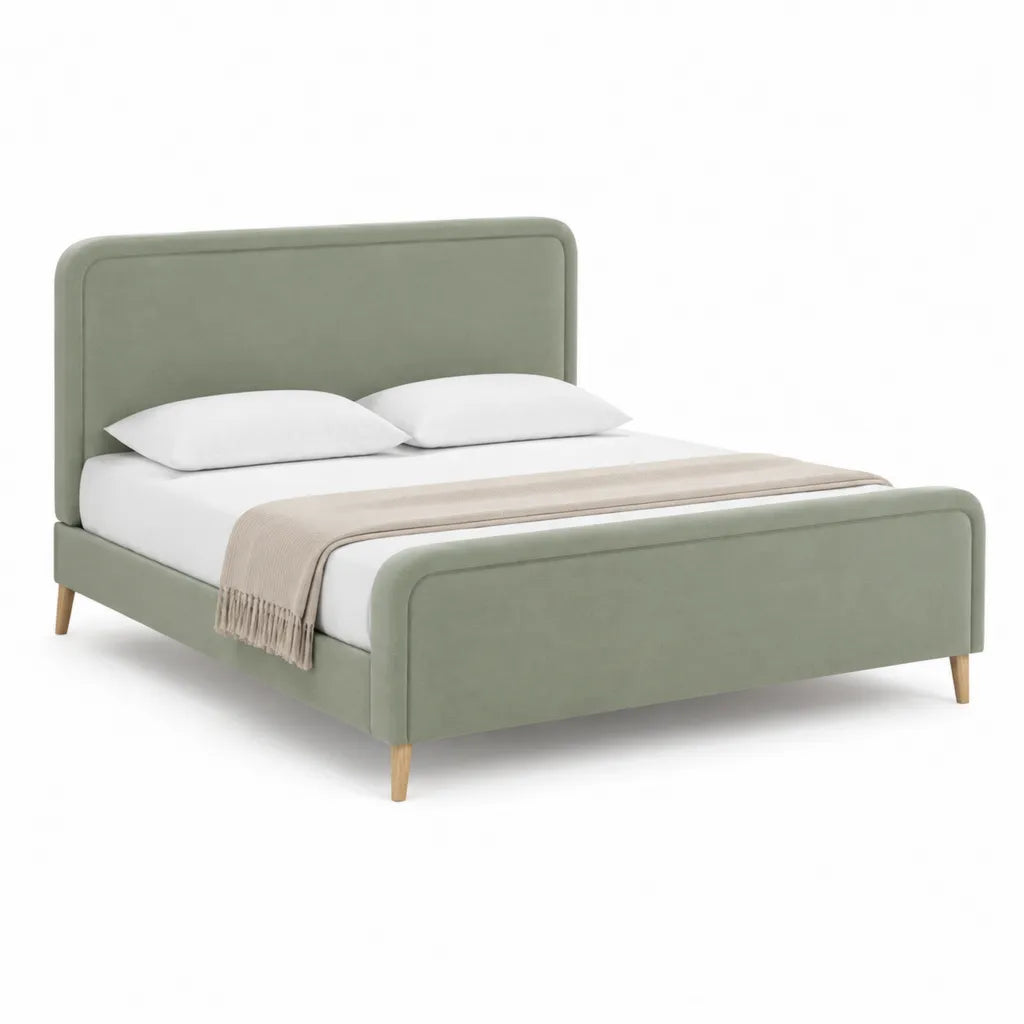 Polsterbett Doppelbett 160 x 200 cm Polyester-Samt Salbeigruen Rechteckig