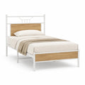 Metallbett Einzelbettgestell 90 x 200 cm Stahl MDF rechteckig Weiss Eiche