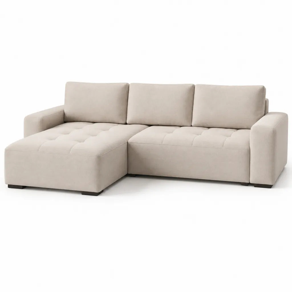 Ecksofa mit Recamiere in L-Form 260 x 160 cm Polyester Cremebeige