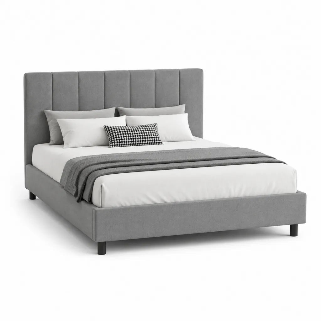 Polsterbett Doppelbett 180 x 200 cm mit Polyesterbezug Grau Rechteckig