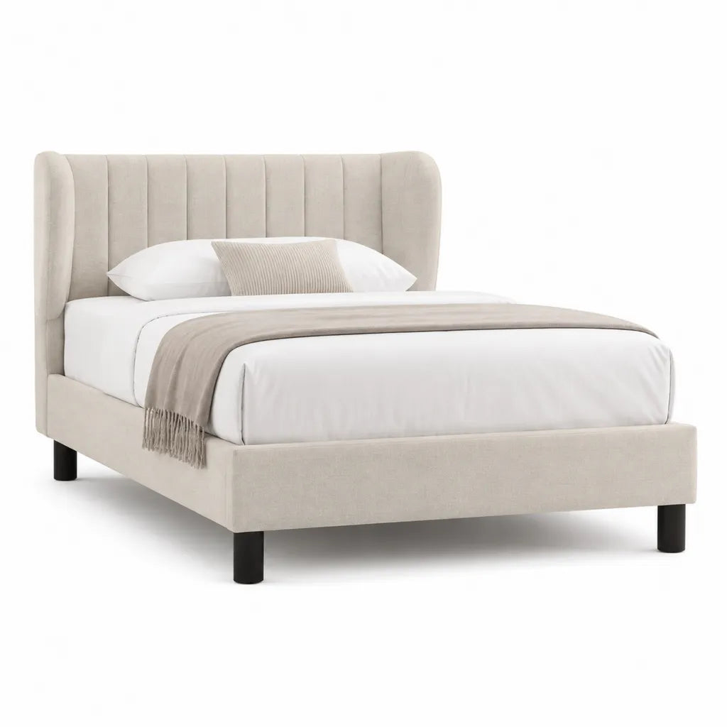 Polsterbett Doppelbett 160 x 200 cm mit gerundetem Kopfteil Polyester Beige