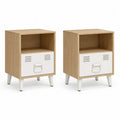2er Set Nachttische mit Tuer und offenem Fach MDF und Stahl rechteckig Hellbraun Weiss 40 x 35 x 60 cm