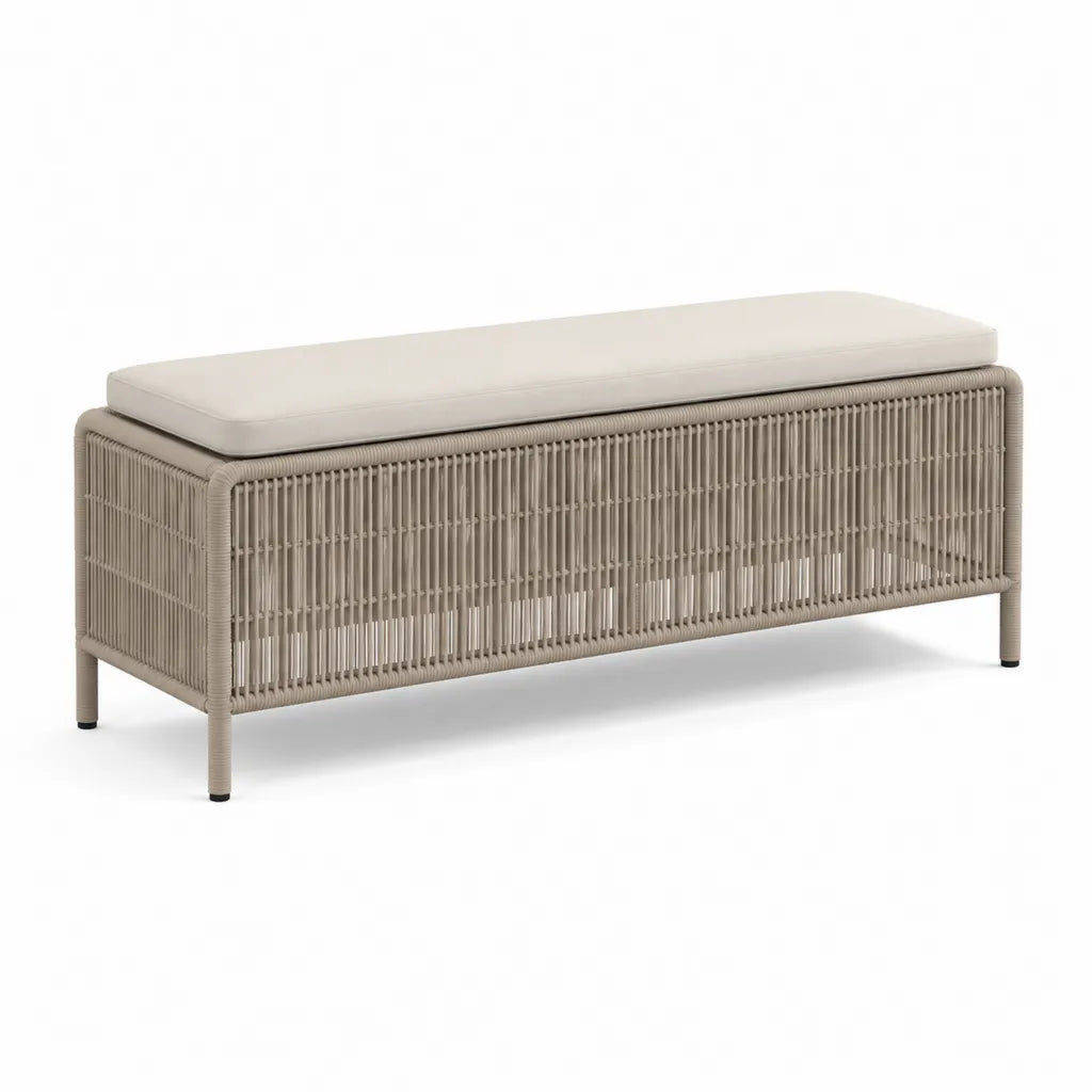 Gartenbank mit Sitzkissen 120 x 45 x 45 cm Aluminium und PE-Geflecht Taupe Beige