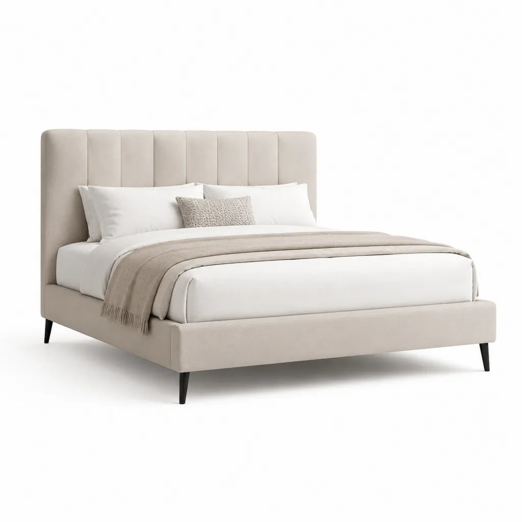 Polsterbett Doppelbett 180 x 200 cm mit gepolstertem Kopfteil Polyester rechteckig Beige