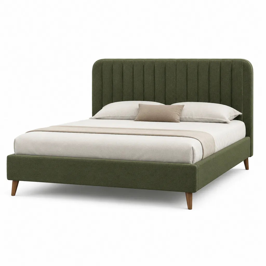 Polsterbett Doppelbettgestell 160 x 200 cm aus Polyester-Samt rechteckig Olivgruen mit gepolstertem Kopfteil