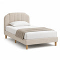 Polsterbett Einzelbett 90 x 200 cm mit gepolstertem Kopfteil Polyester-Samt Beige