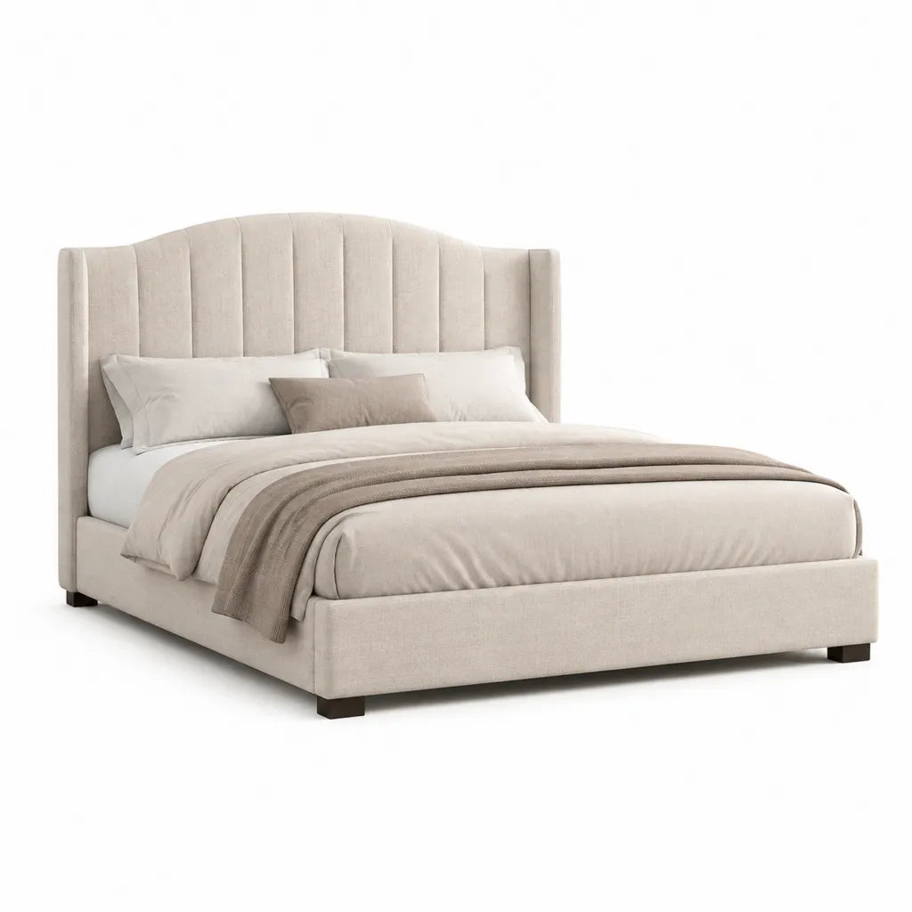 Polsterbett Doppelbett 160 x 200 cm mit hohem Kopfteil aus Polyester Beige