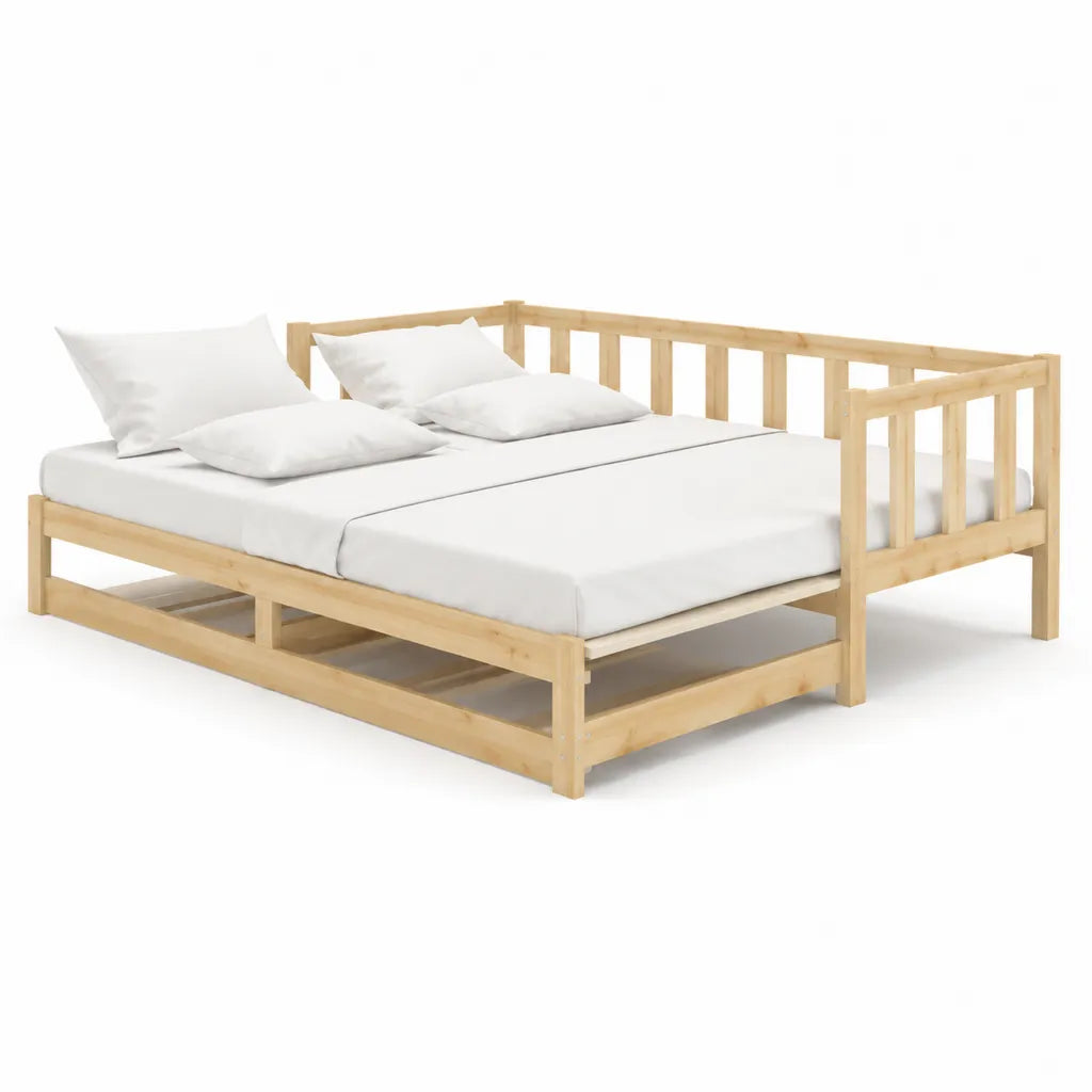 Doppelbett Bettgestell mit Lattenrost aus Kiefer-Massivholz rechteckig Natur 180 x 200 cm