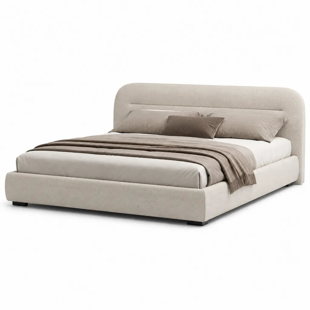 Polsterbett Doppelbett 180 x 200 cm mit gepolstertem Kopfteil Polyesterbezug Beige