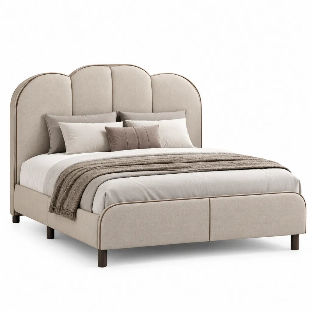 Polsterbett Doppelbett 180 x 200 cm Polyester Beige mit abgerundetem Kopfteil