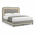 Polsterbett Doppelbett mit LED-Beleuchtung 180 x 200 cm Polyester-Samt Rechteckig Grau