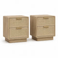 Nachttische 2er Set mit 2 Schubladen MDF mit Eichenfurnier und Rattangeflecht rechteckig Natur 45 x 40 x 55 cm
