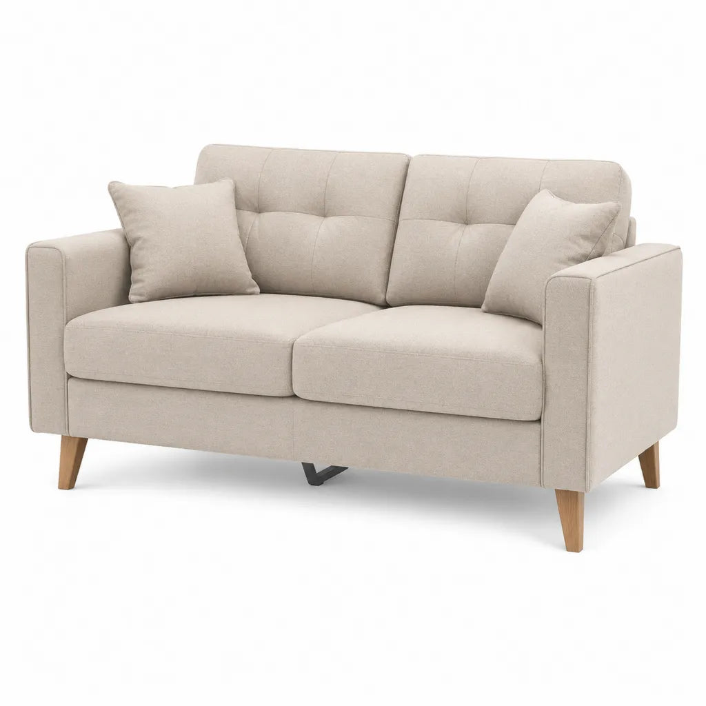 2-Sitzer Sofa mit Polyesterbezug Holzfuessen rechteckig Beige 180 x 87 x 86 cm