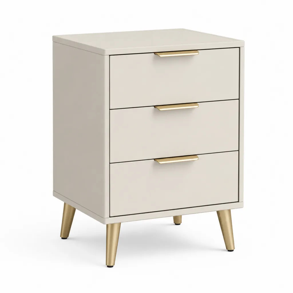 Nachttisch mit 3 Schubladen aus MDF rechteckig Weiss Gold 40 x 35 x 60 cm