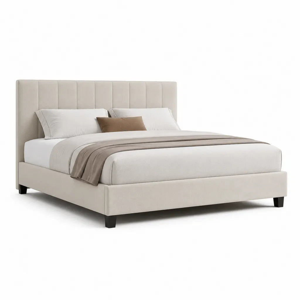 Polsterbett Doppelbett 160 x 200 cm mit Polyesterbezug Rechteckig Beige