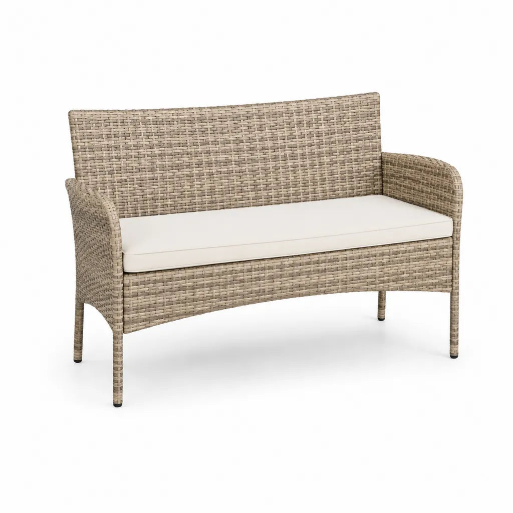 Gartenbank 2-Sitzer aus PE-Rattan mit Stahlgestell rechteckig Taupe Creme 120 x 60 x 85 cm