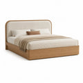 Polsterbett Doppelbett 160 x 200 cm mit gepolstertem Kopfteil Holzoptik Hellbraun Creme