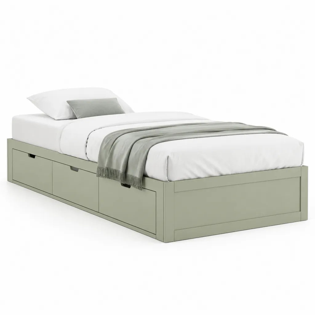 Stauraumbett Einzelbett 90 x 200 cm aus MDF rechteckig in Salbeigruen