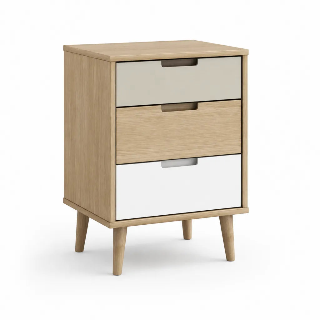 Nachttisch mit 3 Schubladen MDF rechteckig Natur Weiss Grau 40 x 35 x 60 cm
