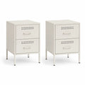 2er Set Nachttische mit 2 Schubladen Stahl rechteckig Weiss 40 x 35 x 60 cm