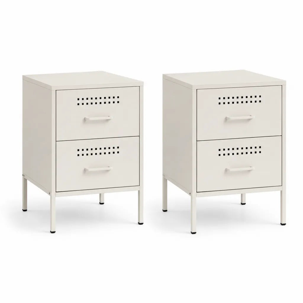 2er Set Nachttische mit 2 Schubladen Stahl rechteckig Weiss 40 x 35 x 60 cm