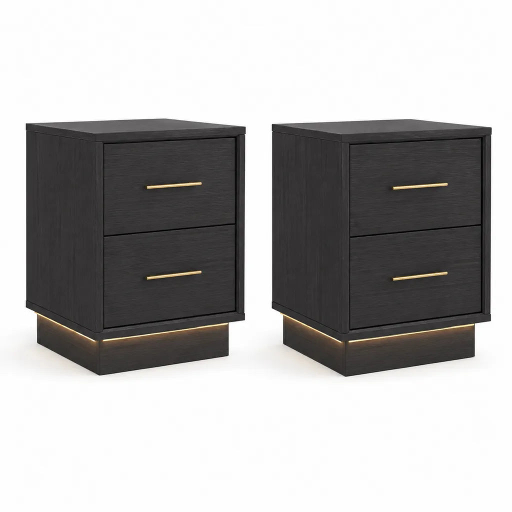 Nachttisch 2er Set mit 2 Schubladen MDF rechteckig Schwarz Gold 45 x 40 x 60 cm