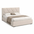 Polsterbett Doppelbett 180 x 200 cm Polyester-Samt Beige mit gepolstertem Kopfteil