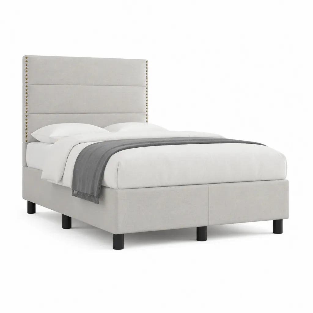 Polsterbett Doppelbett 160 x 200 cm mit Kopfteil aus Polyester Hellgrau