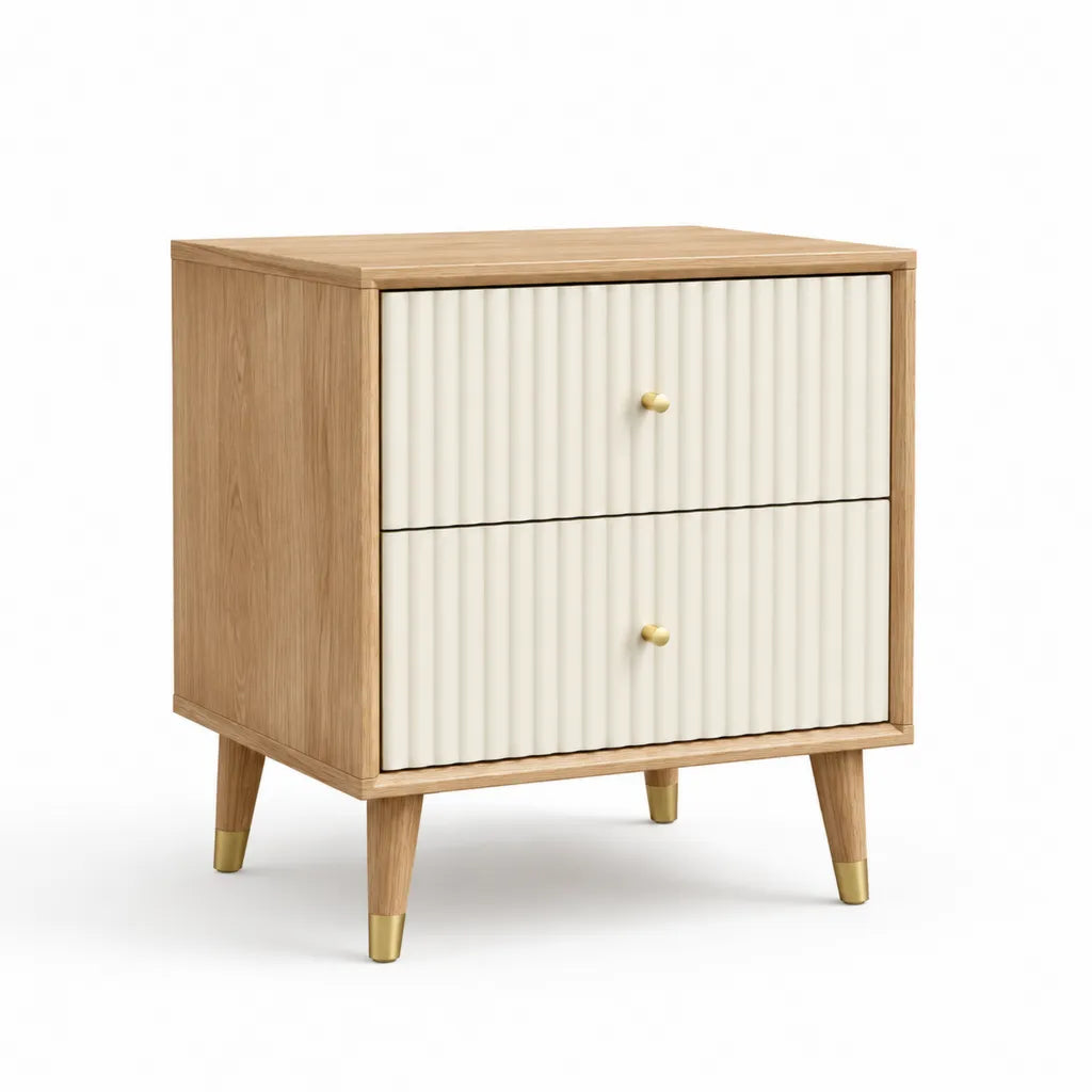 Nachttisch mit 2 Schubladen 50 x 40 x 60 cm MDF mit Eichenfurnier rechteckig Naturweiss