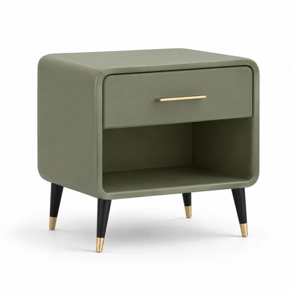 Nachttisch mit Schublade und offenem Fach 50 x 40 x 55 cm MDF Kunstleder Olivgruen