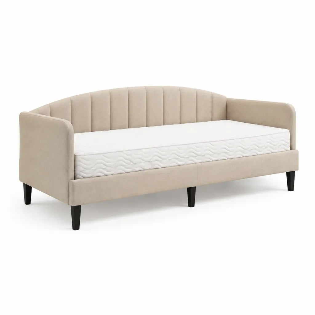 Tagesbett Polsterbett 90 x 200 cm mit Matratze Polyester-Samt Beige Rechteckig