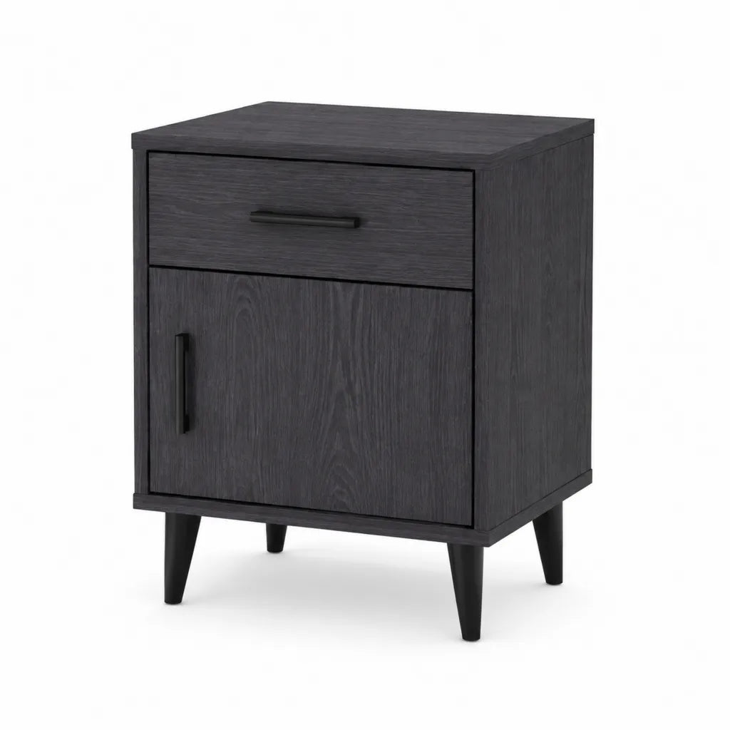 Nachttisch mit Schublade und Tuer 45 x 40 x 65 cm Spanplatte rechteckig Schwarz