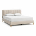 Polsterbettgestell 180 x 200 cm mit gepolstertem Kopfteil Polyester-Samtbezug Beige