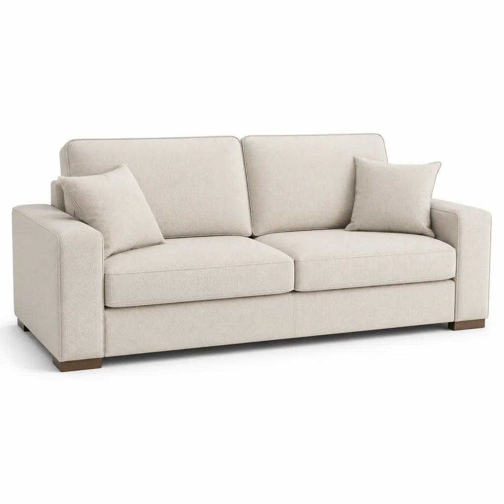 2-Sitzer Sofa Polyesterbezug Rechteckig Creme 190 x 90 x 85 cm mit 2 Kissen