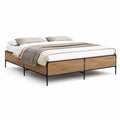 Doppelbett Bettgestell 180 x 200 cm rechteckig aus MDF mit Eichenoptik und Stahl Schwarz Natur