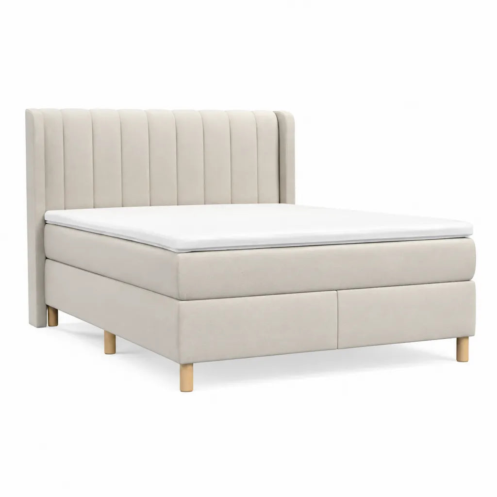 Boxspringbett 160 x 200 cm mit Matratze Polyesterbezug Creme