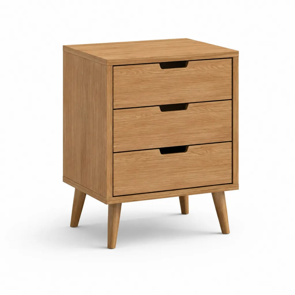 Nachttisch mit 3 Schubladen 60 x 40 x 70 cm Eichenfurnier Massivholz rechteckig Natur