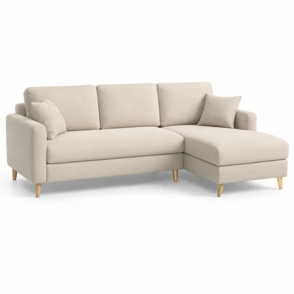 Ecksofa mit Recamiere rechts 230 x 150 x 86 cm Polyester L-Form Beige