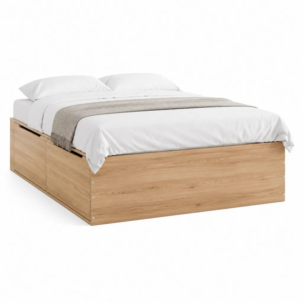 Stauraumbett Doppelbett 160 x 200 cm Holzwerkstoff Eichenholzdekor rechteckig Natur